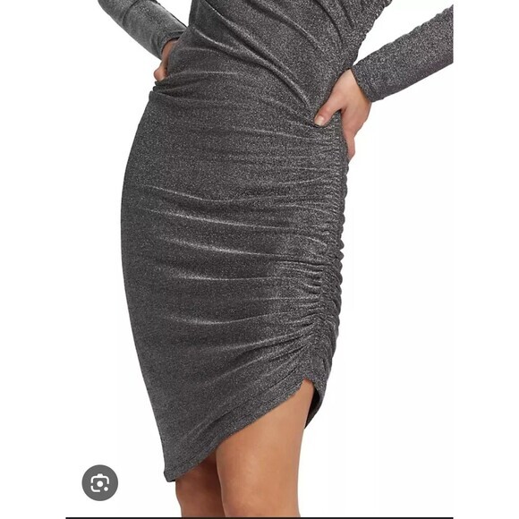 NWT Veronica Beard Cyrus Metallic Long Sleeve Ruched Mini Dress Gunmetal‎ Medium - Picture 3 of 12